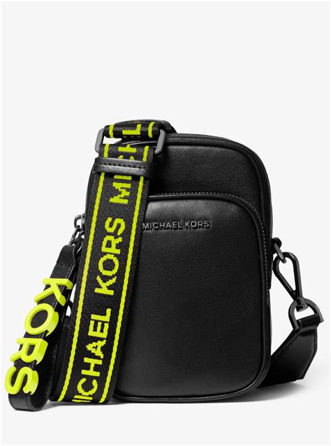 neon yellow and black michael kors bag|Medium Leather Neon Logo Tape Crossbody Bag .